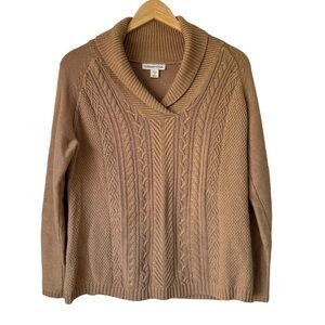 Coldwater Creek Tan V-Neck Long Sleeve Cableknit Sweater, M